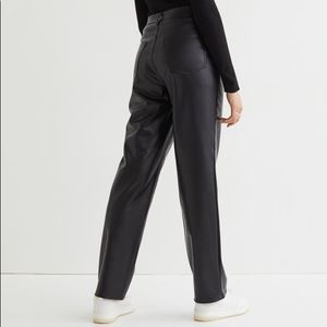 H&M Straight Leg Faux Leather Pants Trousers Wide Leg Loose Fit 10